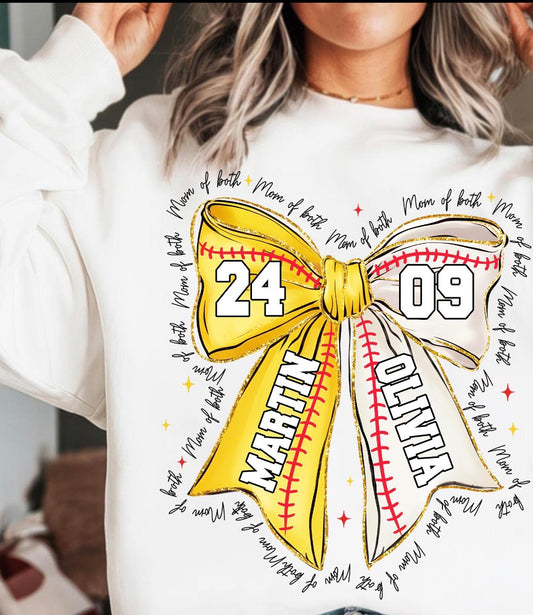 Personalize Able Softball & Baseball Bow Together T-shirt