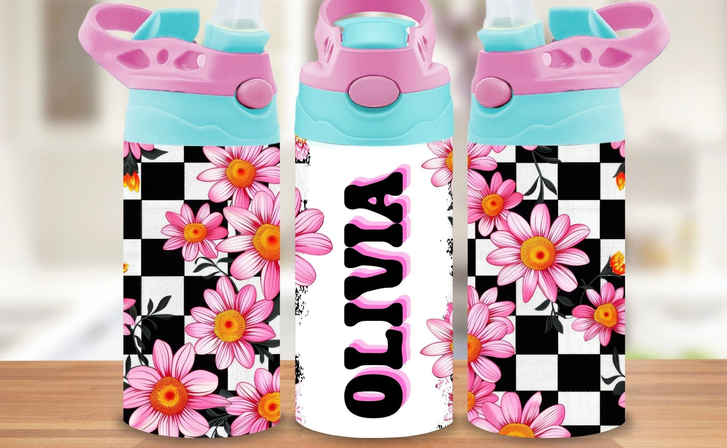 Personalize able Girl Checkered 12oz Straw Tumbler