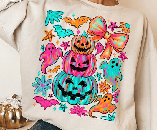 Neon Pumpkin Ghosts T-shirt
