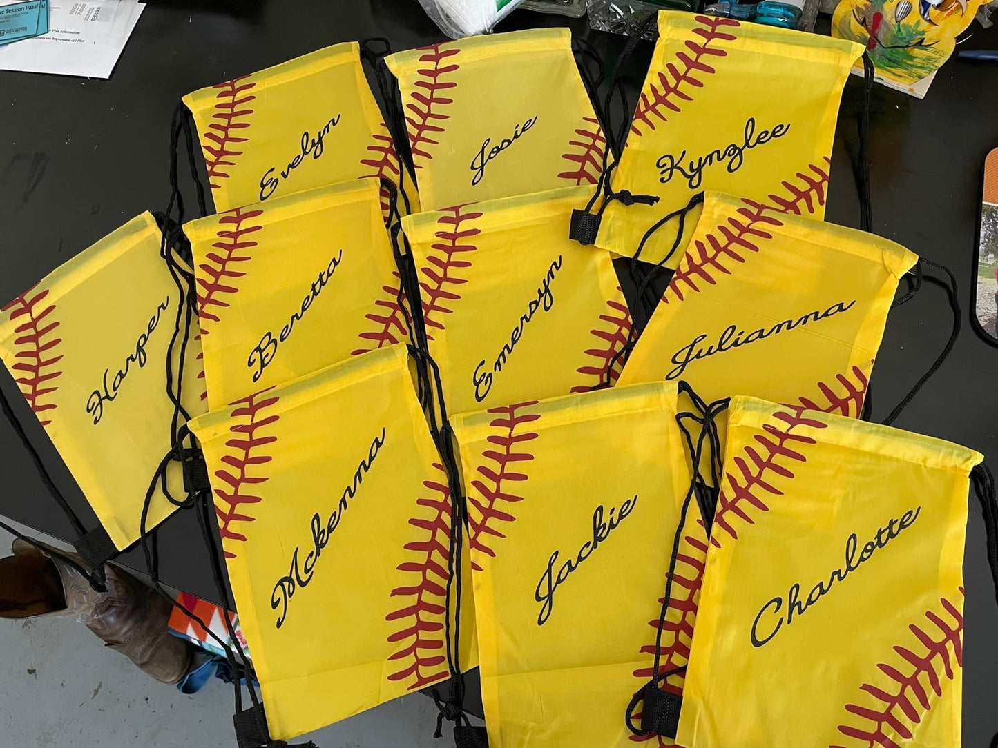 Personalize-able  Softball Drawstring Backpacks